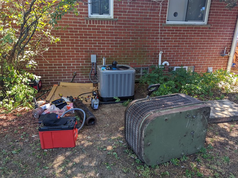 Air conditioner replacement with the old unit removed, by Americool Heating and Cooling